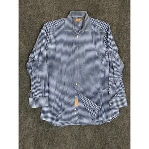 Gitman Bros Button Up Shirt Mens White Blue Check Long Sleeve Size 15 1/2x33